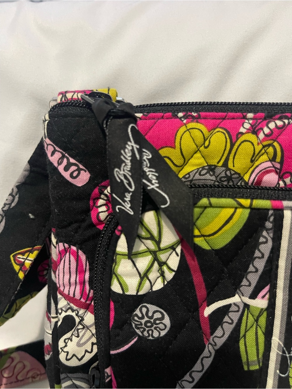 Vera Bradley Black Quilted Floral Crossbody - Pink & Green - Picture 6 of 8